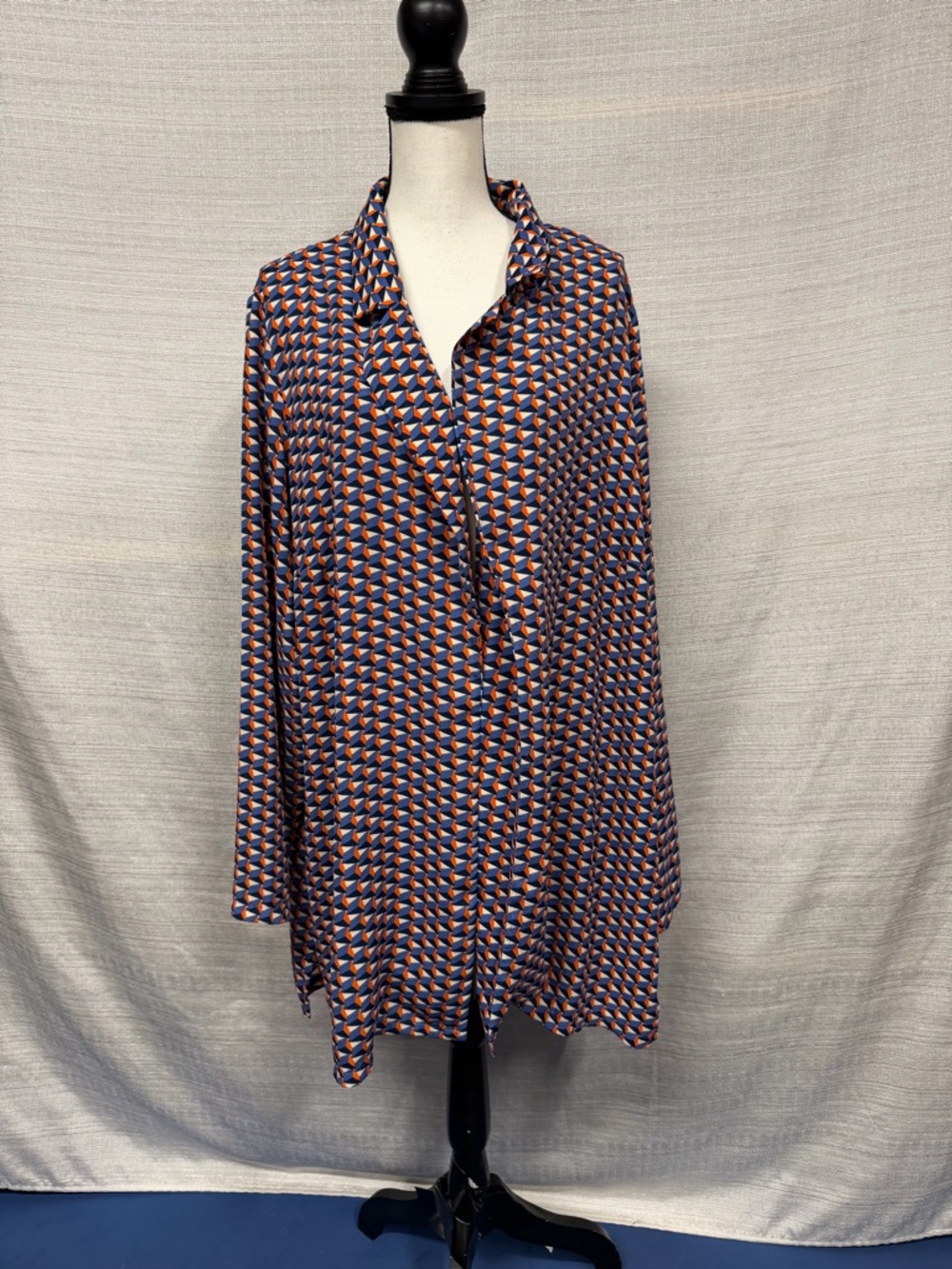 Geometric Print Button-Front Dress in Navy & Rust